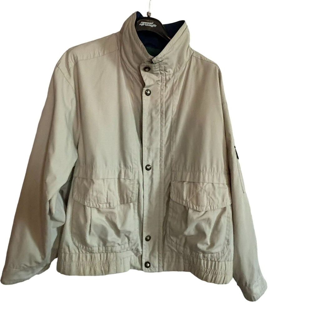 London Fog Jacket Men XL Tan Full Zip Lined Metal Buttons